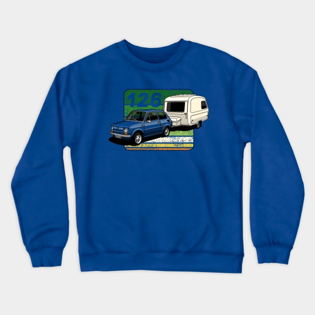 The small cute car wuth the famous caravan Crewneck Sweatshirt by jaagdesign